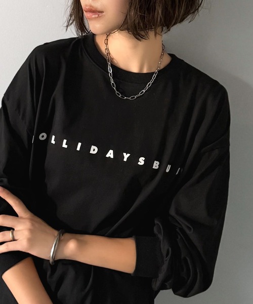 tシャツ 大人の上品カジュアルを楽しむ。ゆったりシルエット 綿100％シルケット風シンプル英字ロゴTシャツ（長袖） レディース | classicalelf | 20