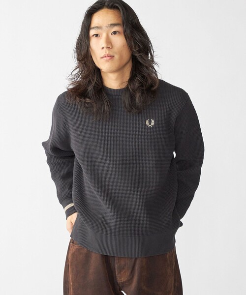 ★新品★ SHIPS別注フレッドペリーシングル ティップ ワッフル ニット L FRED PERRY（フレッドペリー） トレーナー スウェット 「SHIPS別注