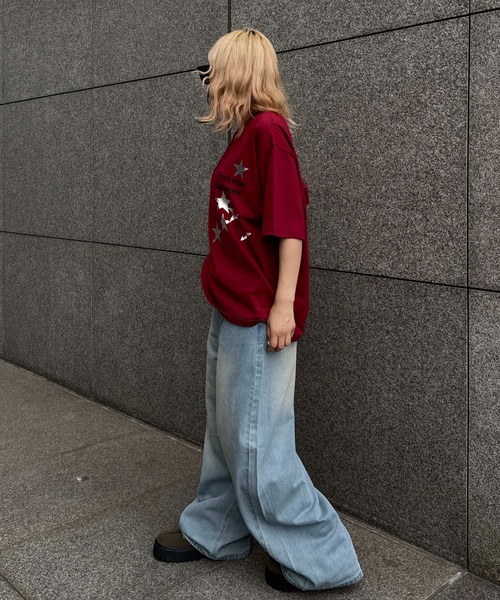 ワイドパンツ ジーンズ デニム デニムパンツ スターチェーン刺繍デニム 