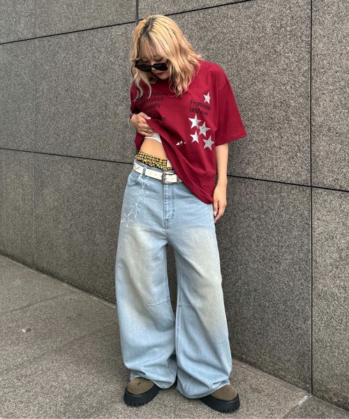 ジーンズ デニム デニムパンツ スターチェーン刺繍デニム