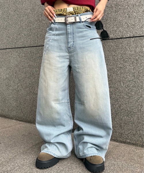 デニムパンツ ジーンズ　スター　刺繍　02サイズ ジーンズ デニム デニムパンツ スターチェーン刺繍デニム