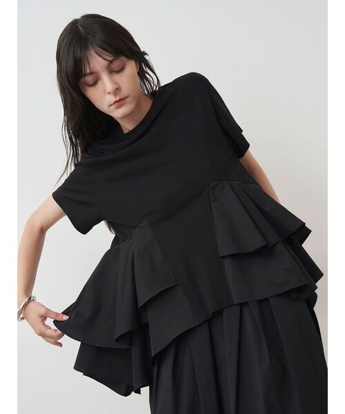 tシャツ アシンメトリードッキングカットソー レディース