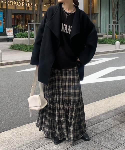 めるる DouDou ハンドメイドミドル丈リバーコート ブラック めるる様専用 DouDou ハンドメイドミドル丈リバーコート ブラック