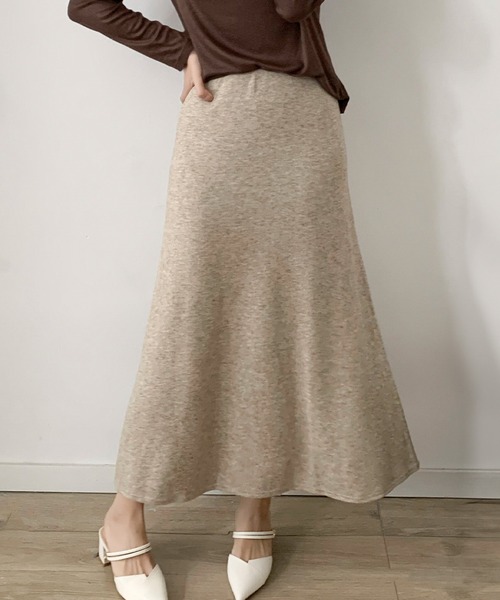 Drawer ミモレ丈スカート メルトン生地 ウール フレア ロング ベージュ LOWO スカート メルトン風 Aライン ロングスカート 冬 秋冬 レディース