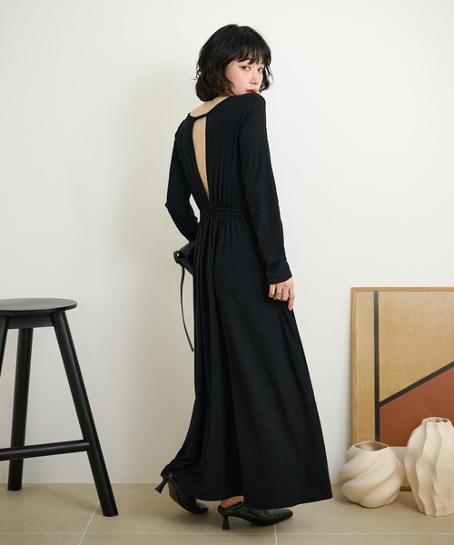 ワンピース back open gather long dress /バックオープンギャザー