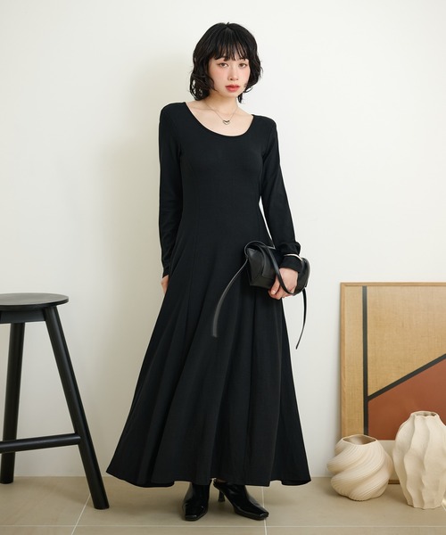 ワンピース back open gather long dress /バックオープンギャザー