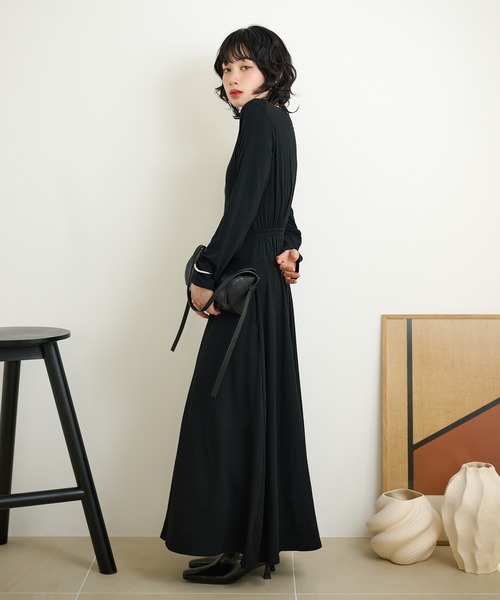 ワンピース back open gather long dress /バックオープンギャザー