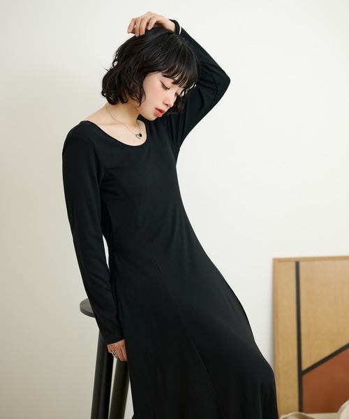 ワンピース back open gather long dress /バックオープンギャザー
