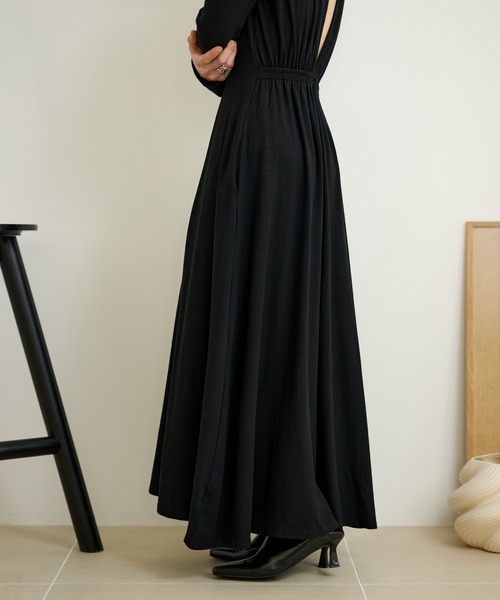 ワンピース back open gather long dress /バックオープンギャザー