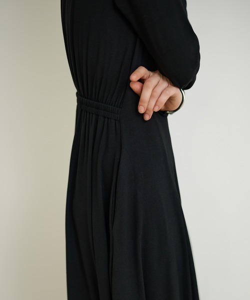 COS ブラックバックオープンドレス背中開きロングワンピースMN625 ワンピース back open gather long dress /バックオープンギャザー