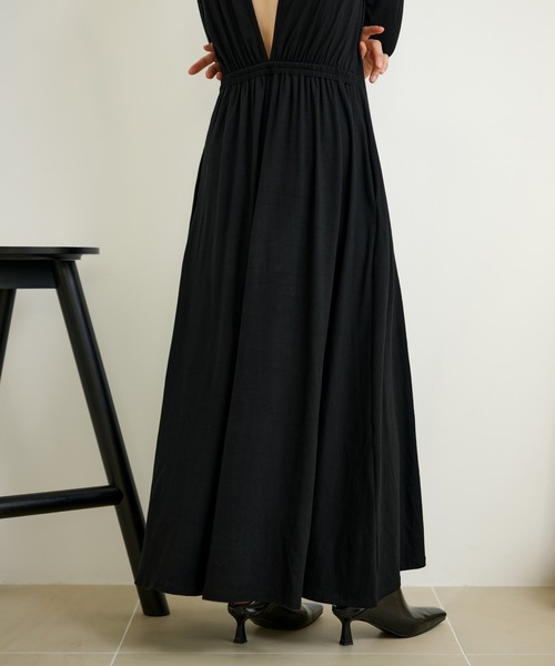 ワンピース back open gather long dress /バックオープンギャザー