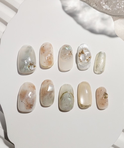 Anail ネイルチップ ネイルシール 水光ネイルブルーニュアンスシェル