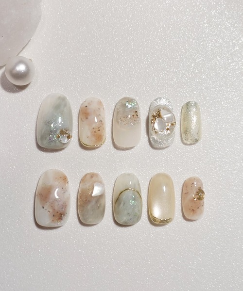 Anail ネイルチップ ネイルシール 水光ネイルブルーニュアンスシェル