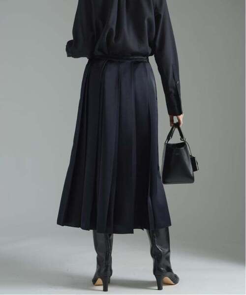 【美品】23AW完売 ウールプリーツスカート BLACK 日本製 セール】 【洗える】レザーライクプリーツ スカート （ロング・マキシ