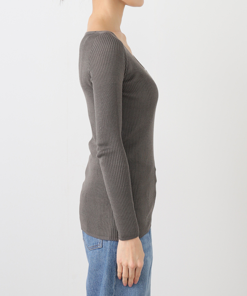 EMILY WEEK（エミリーウィーク） tシャツ シルク混リブVネックプル