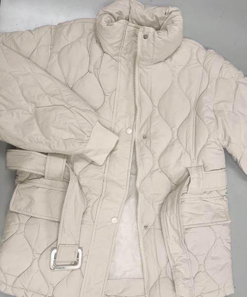 ブルゾン アウター 共布ベルト付きキルティングブルゾン レディース