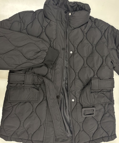 ブルゾン アウター 共布ベルト付きキルティングブルゾン レディース