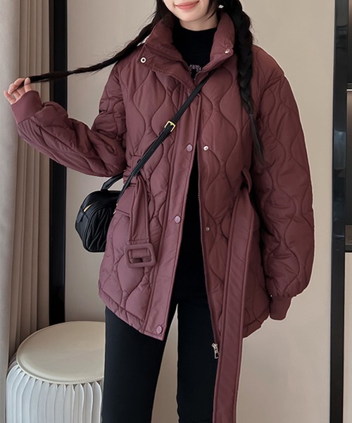 未使用タグ付き♡LOVELESS キルティング　ポンチョ　コート　ベルト付き ブルゾン アウター 共布ベルト付きキルティングブルゾン レディース