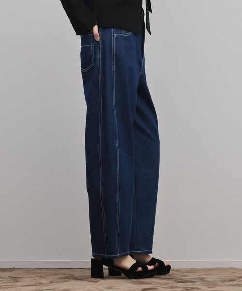 ワイドパンツ パンツ サイド切替バレルパンツ レディースの画像