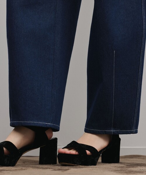 ワイドパンツ パンツ サイド切替バレルパンツ レディースの画像