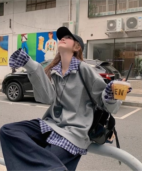 AsheKsha トレーナー スウェット アメリカンスタイルのフェイク