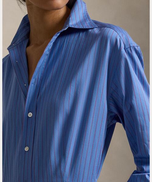 美品✨ポロラルフローレン シャツワンピース ストライプ コットン ブルー POLO RALPH LAUREN（ポロ・ラルフローレン） シャツワンピース