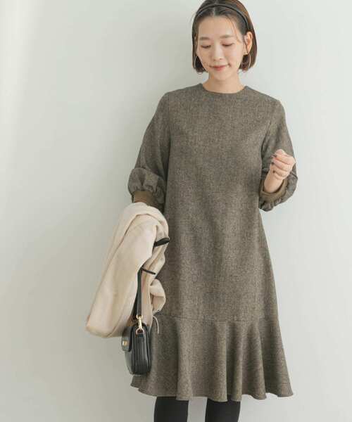 「F by ROSSO」 7分袖ワンピース 40 ブラウン レディース_画像3