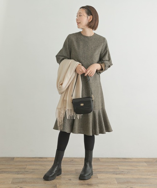 「F by ROSSO」 7分袖ワンピース 40 ブラウン レディース_画像6