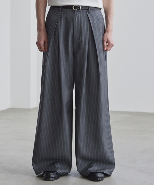 loin. ロワン 雑誌掲載 ミドルタックパンツ 洗える ブラック LUENNA スラックス 「LUENNA」Cross-Tuck Slacks / クロスタック