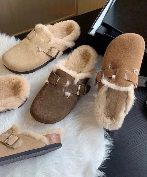 サンダル ベルトデザイン 裏ボア クロッグサンダル レディース