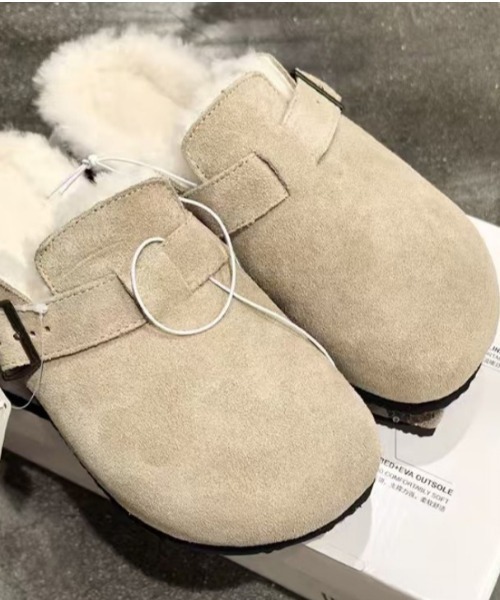 サンダル ベルトデザイン 裏ボア クロッグサンダル レディース