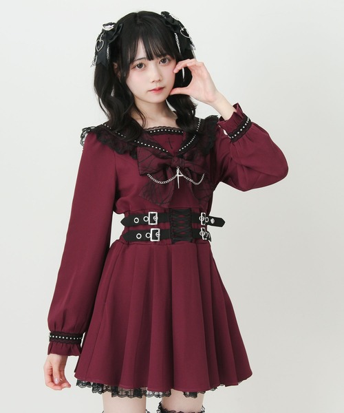 DearMyLove ワンピース 十字架クモレーススタッズベルトセーラー