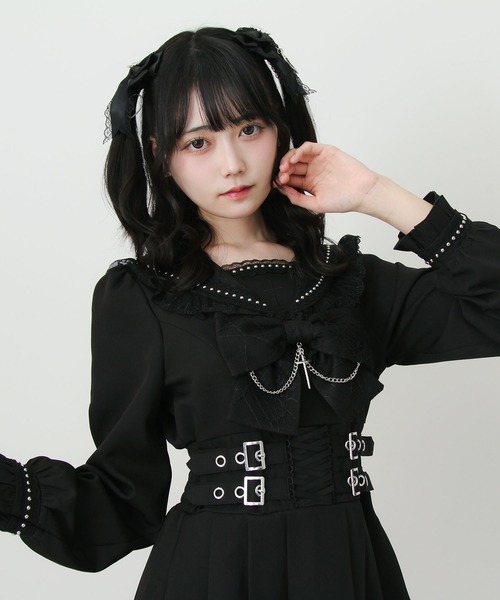 【ピコニーモP専用】レースセーラーワンピース ブラック 896 DearMyLove ワンピース 十字架クモレーススタッズベルトセーラー