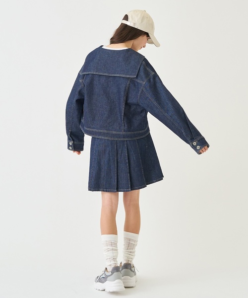 Pom Ponette 水色ダウンジャケットとデニムジャケットセット pom ponette junior（ポンポネットジュニア）の「【撥水】【家庭洗濯可