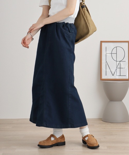 「atONE」 デニムスカート 4L ブルー レディース_画像3