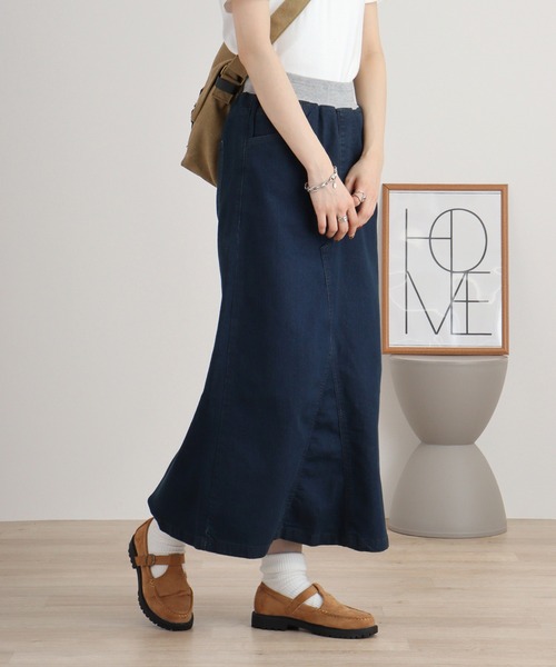 「atONE」 デニムスカート 4L ブルー レディース_画像4