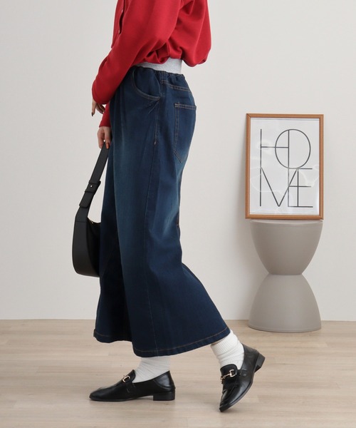 「atONE」 デニムスカート 4L ブルー レディース_画像6