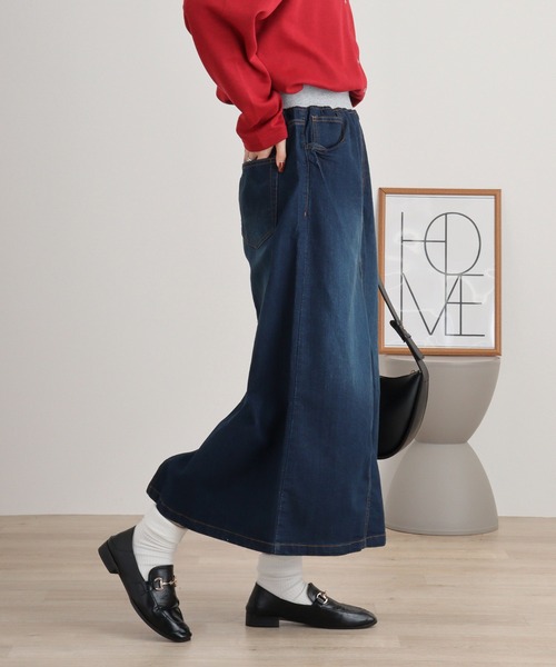 「atONE」 デニムスカート 4L ブルー レディース_画像8