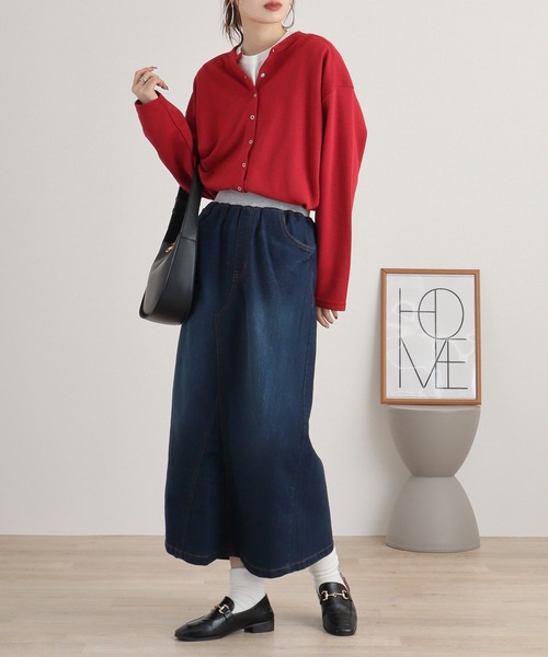 「atONE」 デニムスカート 4L ブルー レディース_画像9