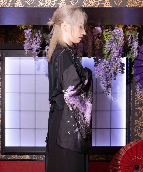 REZEN（リゼン） シャツ 藤×和傘ジップ付和袖シャツ メンズ レディース 