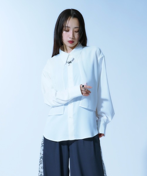「Ellno Loset」 長袖シャツ MEDIUM オフホワイト メンズ_画像9