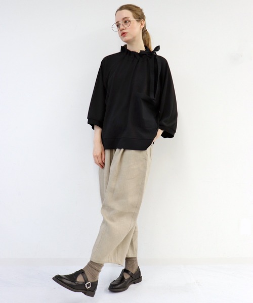 「haupia」 7分袖カットソー MEDIUM ブラック レディース_画像3