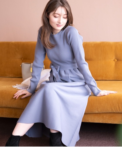 「MISCH MASCH」 ニットワンピース フリ- ブルー レディース_画像3