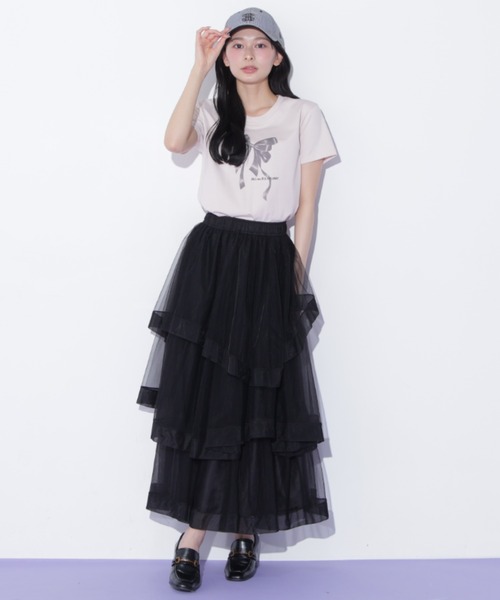 JILL by JILL STUART 黒/白ドット フリルロングスカート JILL by JILL STUART（ジルバイジルスチュアート） ロング スカート 夏