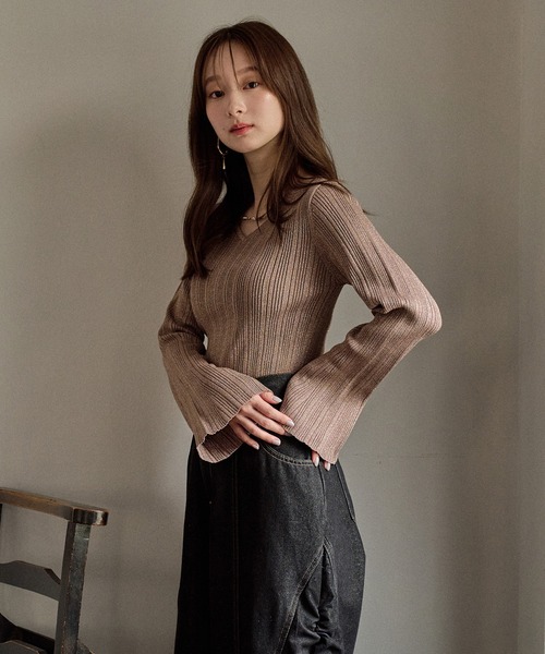 mideal（マイディール） ニット セーター flare sleeve rib knit