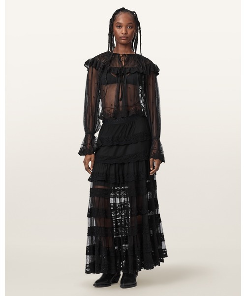 igusa MAGICAL BELT-LAYERED SKIRT スカート ロング スカート MAGGIE TIERED LACE MAXI SKIRT | MAGGIE ティアード