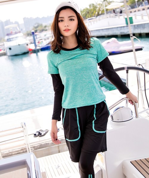水着 ラッシュガード 長袖 バイカラー 体型カバー S/２XL TeddyShop 水着 レディース水着体型カバー フィットネス バイ