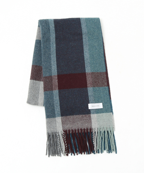 ABAHOUSE マフラー イタリア製 ウール×カシミヤ チェック柄 50×190