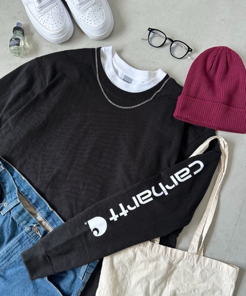 tシャツ Carhartt(カーハート)/袖ロゴ ロンT USA規格 ルーズフィット ヘビーウェイト 6.75Oz ビッグサイズ オーバーサイズ コッ