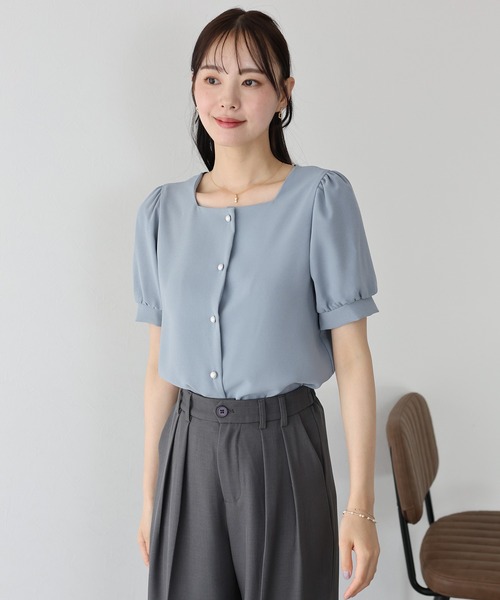 BLUEEAST ブラウス シャツ パールボタンブラウス レディース